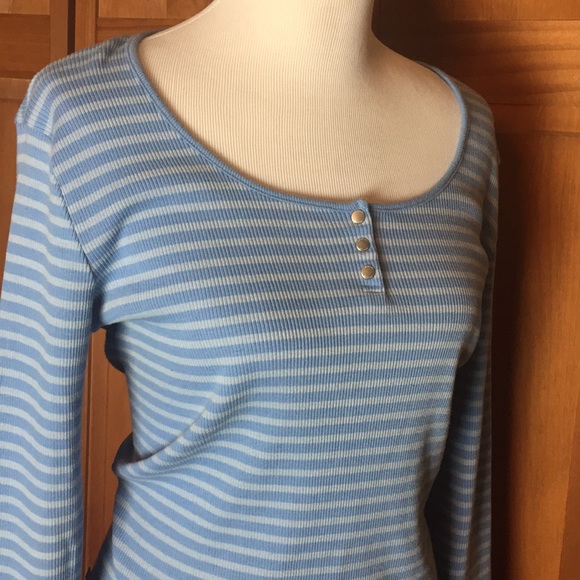 RALPH LAUREN Size LARGE Pullover Henley Dual-Blue Striped Ribbed Cotton $125 NEW - Picture 3 of 8